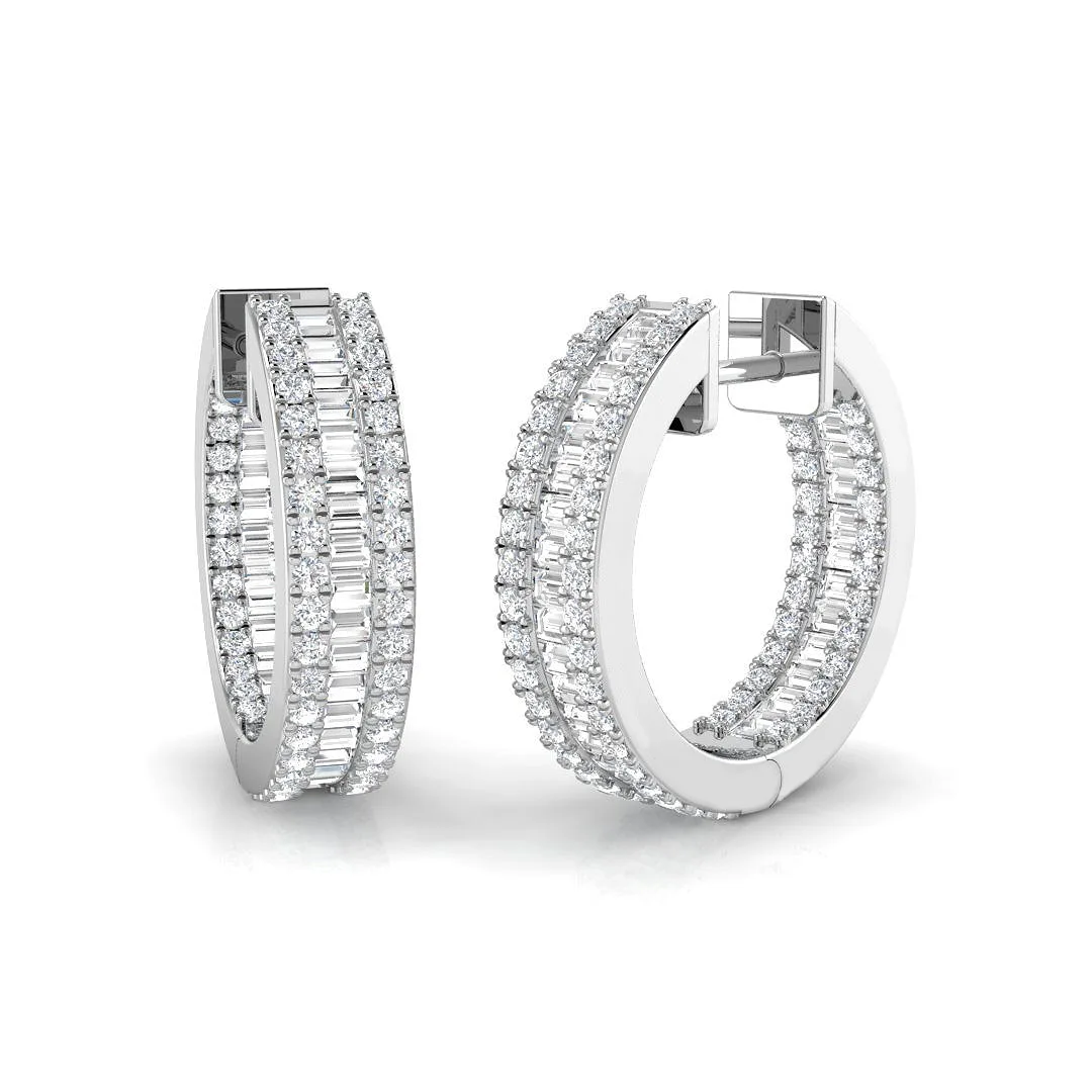 Hoop Earrings with Triple Row Diamond Setting - 1.5ct to 5.5ct Gold - 3.5 Carat / Natural Diamond(F-VS) / 9k Rose Gold: the shop's own photo