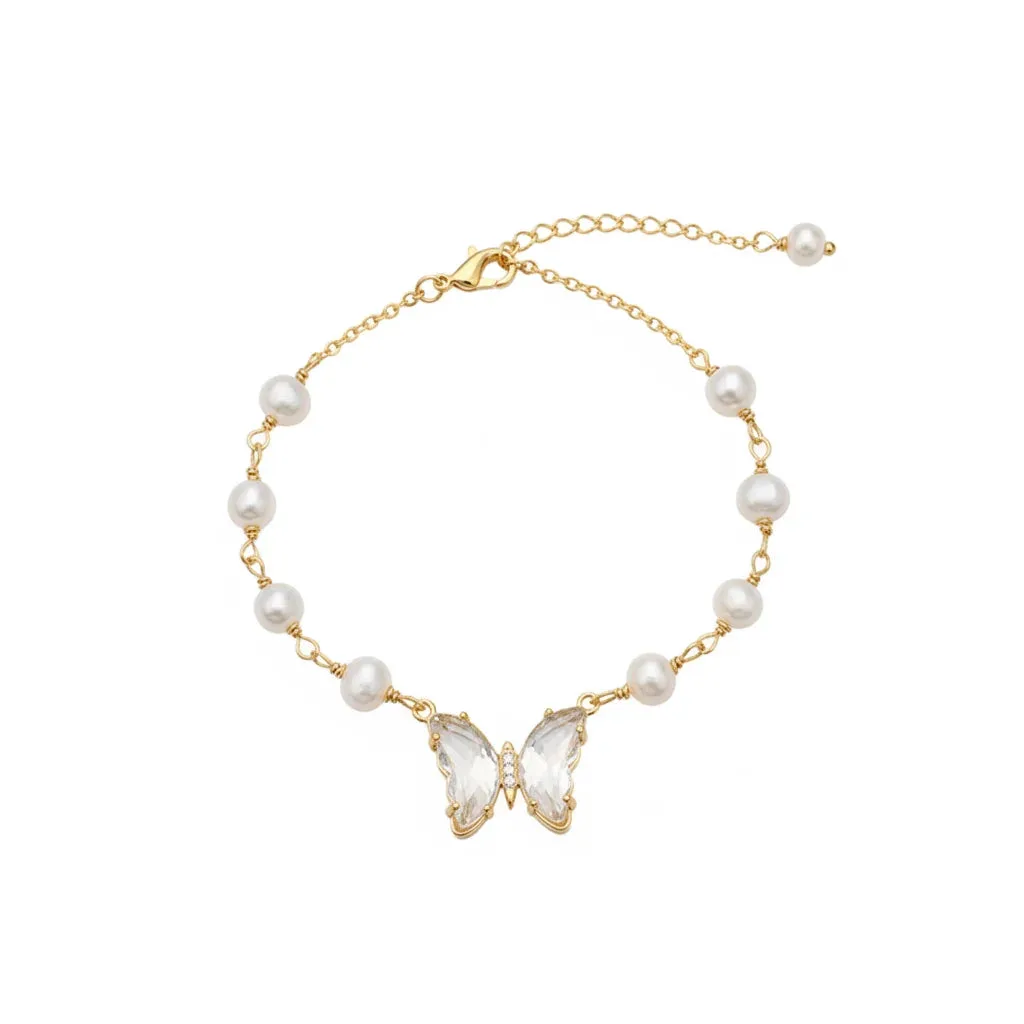 Gold Pearl & Butterfly Crystal Bracelet: the shop's own photo