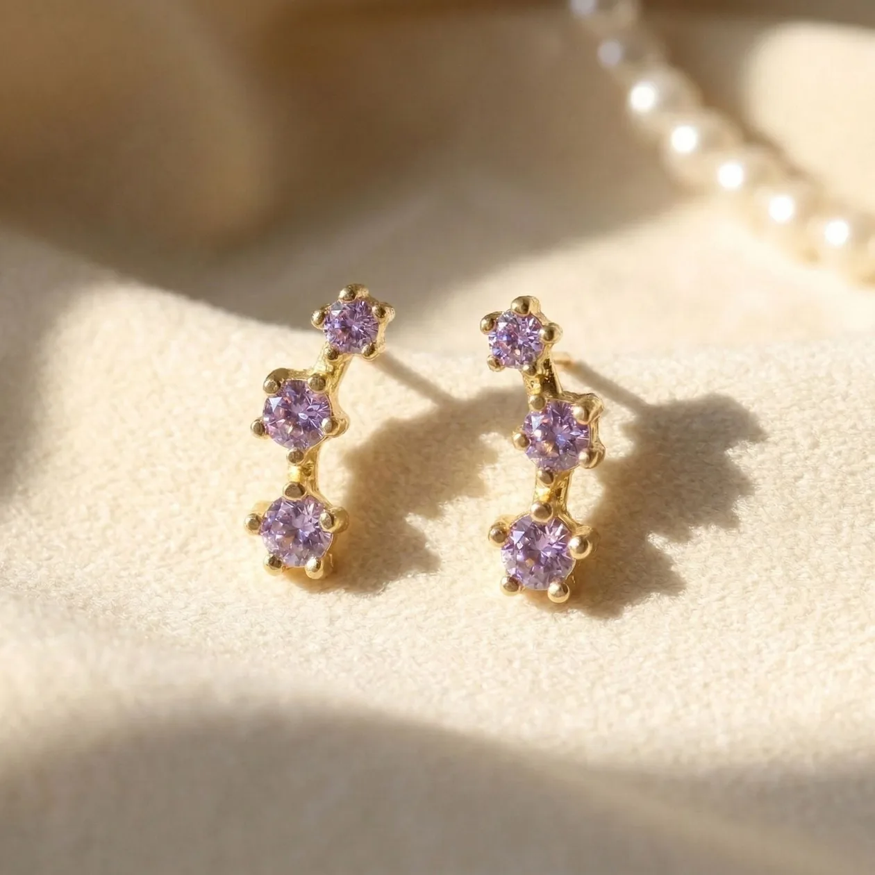 Alexandrite June Birthstone Climber Gold Plated Stud Earrings: the shop's own photo
