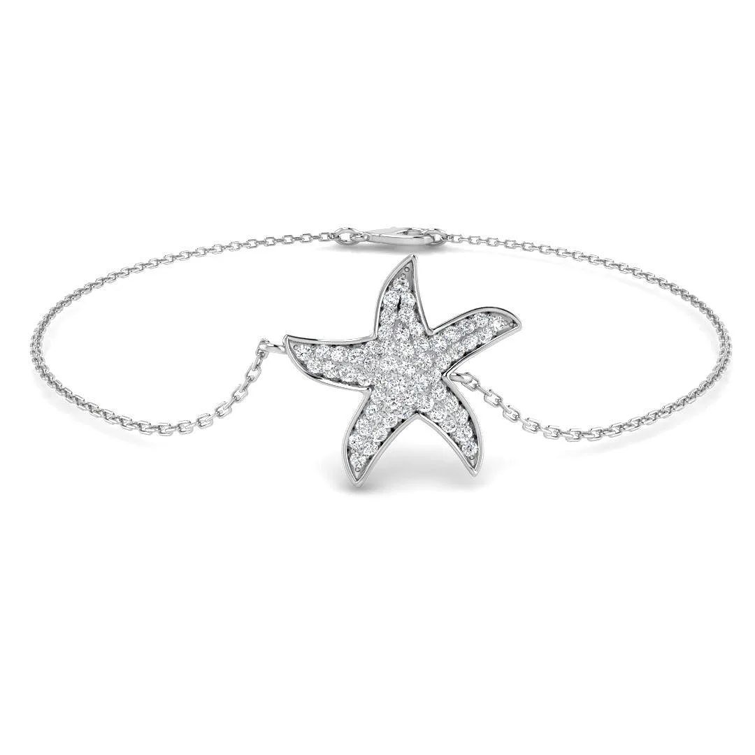 18K White Gold Natural Diamond Starfish Bracelet – Pave Set Ocean Inspired Charm Bracelet - 9k Yellow Gold / 0.25 Carat / Lab Grown Diamond: the shop's own photo