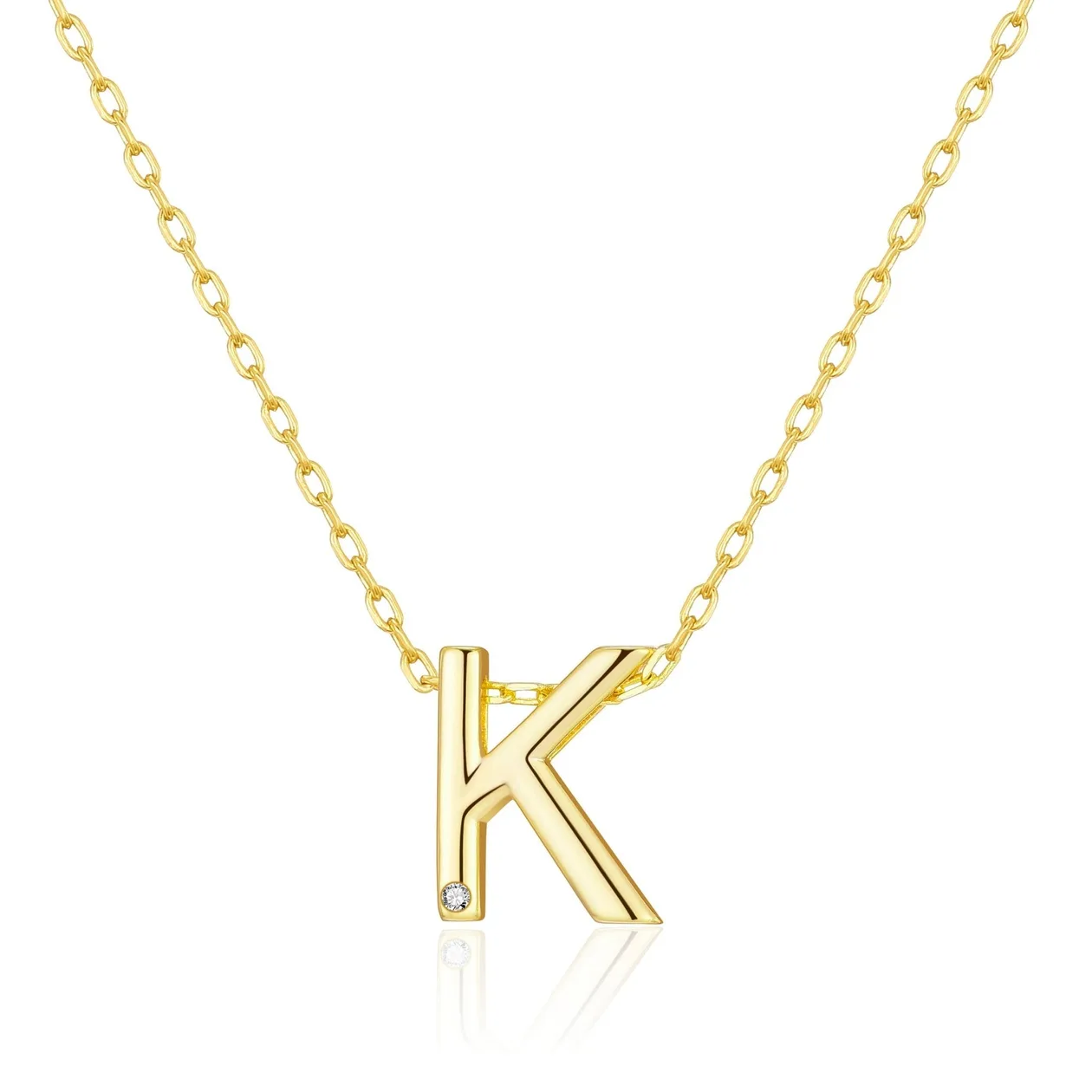 Customisable 18k Gold Plated Initial Necklace (A-Z) with Option of Birthstone Charm - K: the shop's own photo