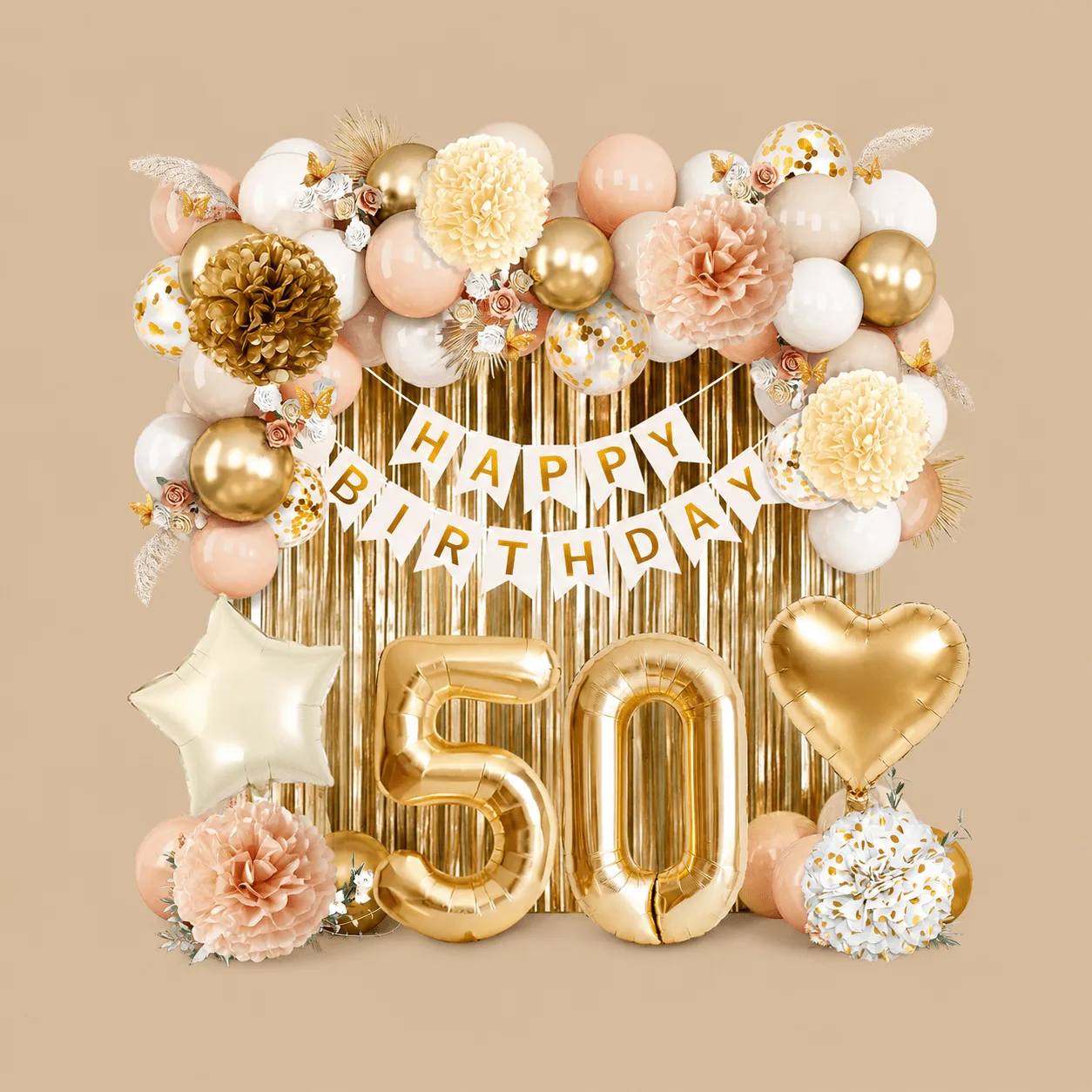 50th Birthday Beige, White & Gold Decoration Set: the shop's own photo