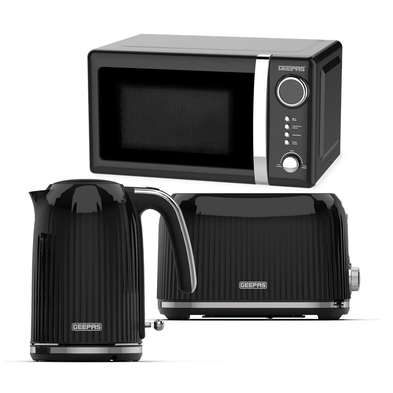 Fluted 1.7L Electric Kettle, 2-Slice Toaster & Digital Microwave Set: the shop's own photo