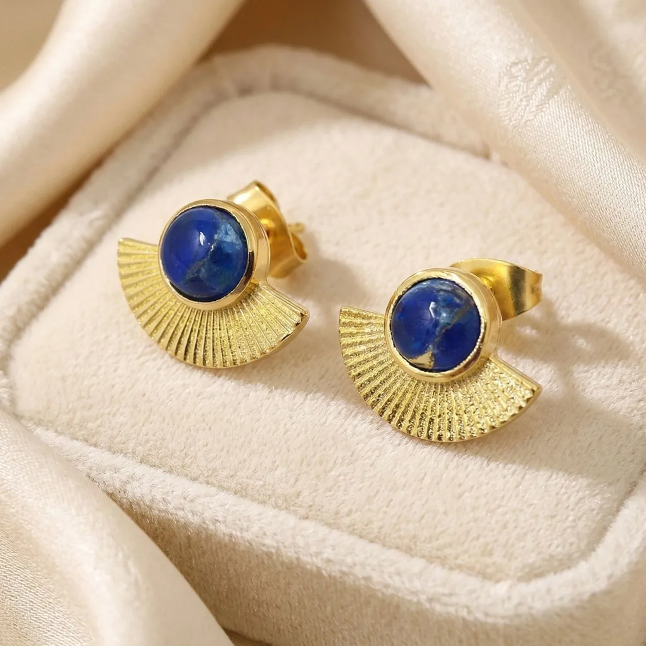 Sapphire September Birthstone Gold Plated Fan Earrings: the shop's own photo
