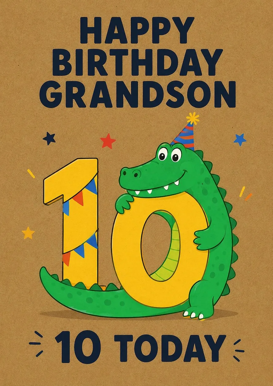 Crocodile 10th Birthday Card for Him: the shop's own photo