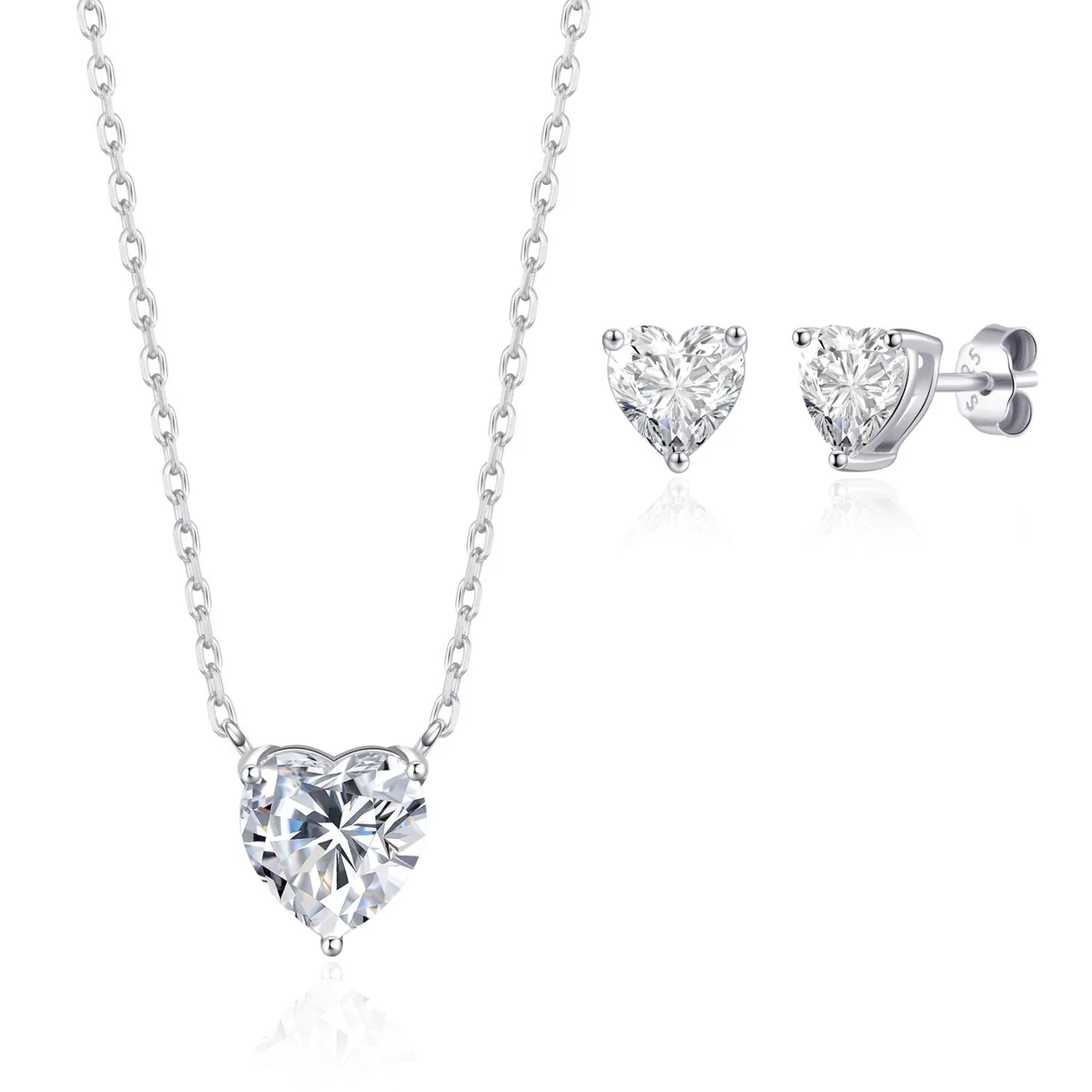 Sterling Silver Heart Solitaire Set Created with Zircondia® Crystals: the shop's own photo