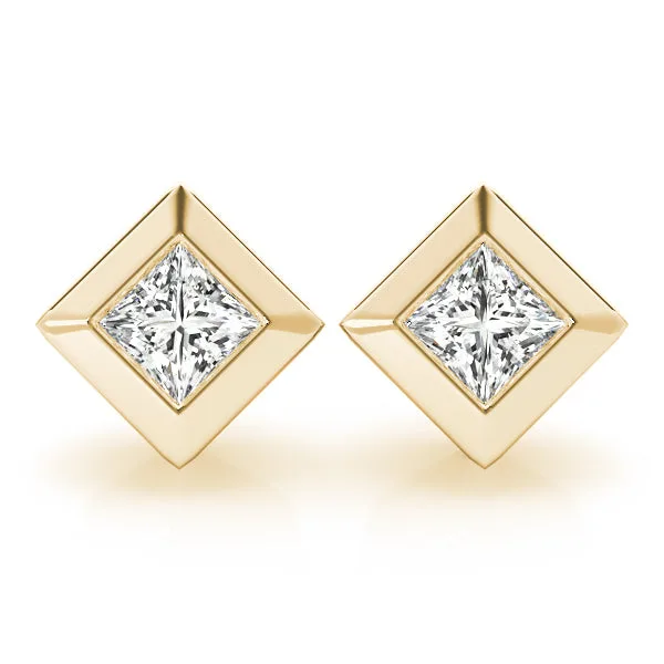 Stud Earrings with Lab Grown Princess Diamond Bezel Set - 9k Gold - 9k Yellow Gold / 0.40 Carat: the shop's own photo