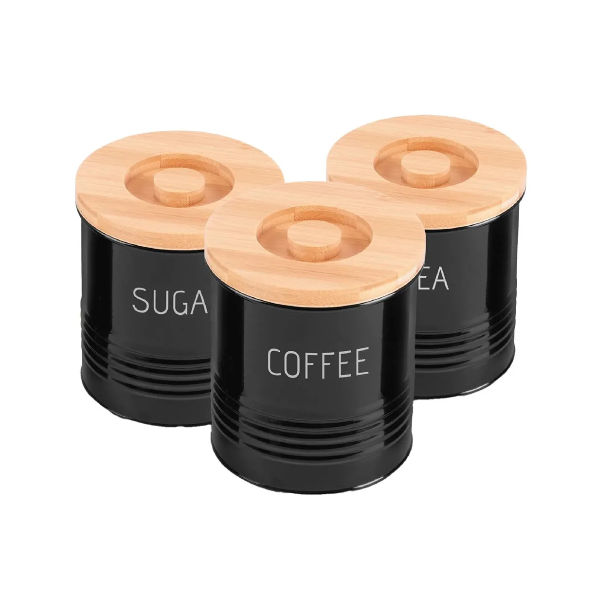 3-Piece Black Tea, Coffee and Sugar Kitchen Storage Canister Jars: the shop's own photo
