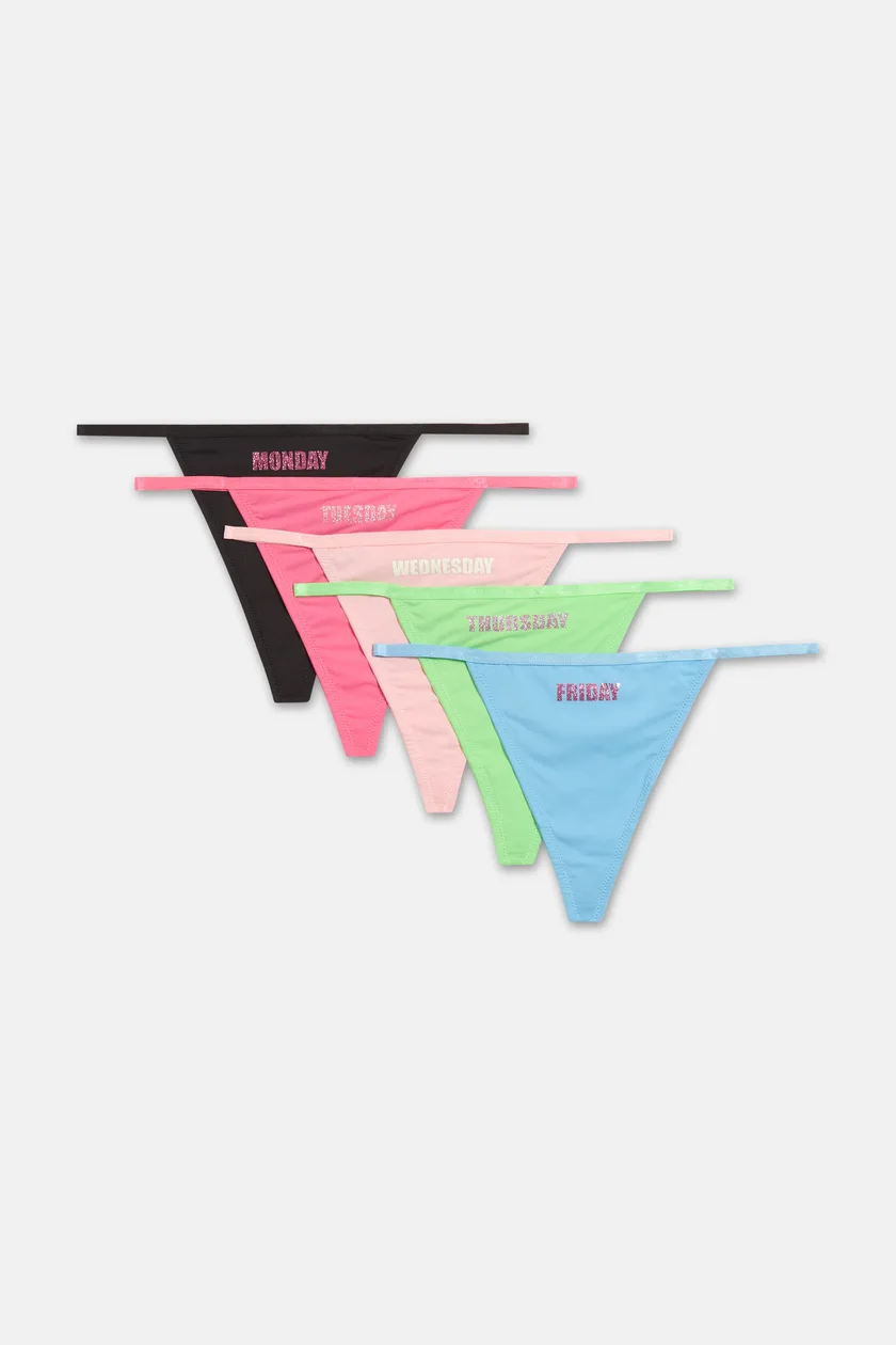 5 PACK IMPACT LOGO MON-FRI THONGS - L / Black/ Pink: the shop's own photo