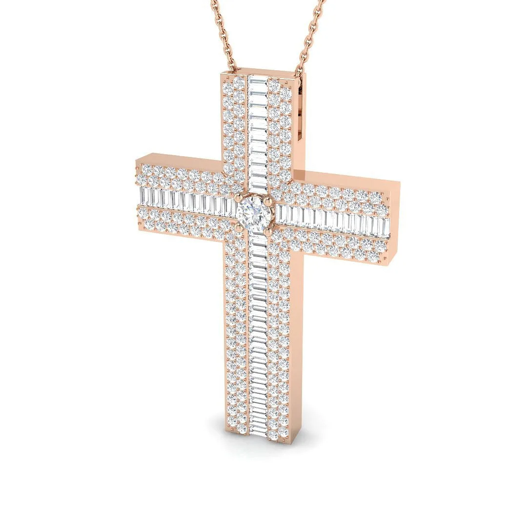 Diamond Cross Pendant | 1.00 Ct to 3.00 Ct | 9K/18K Gold with Complimentary Silver Chain - 9k Yellow Gold / 2.50 Carat / Lab Grown (D/VVS): the shop's own photo