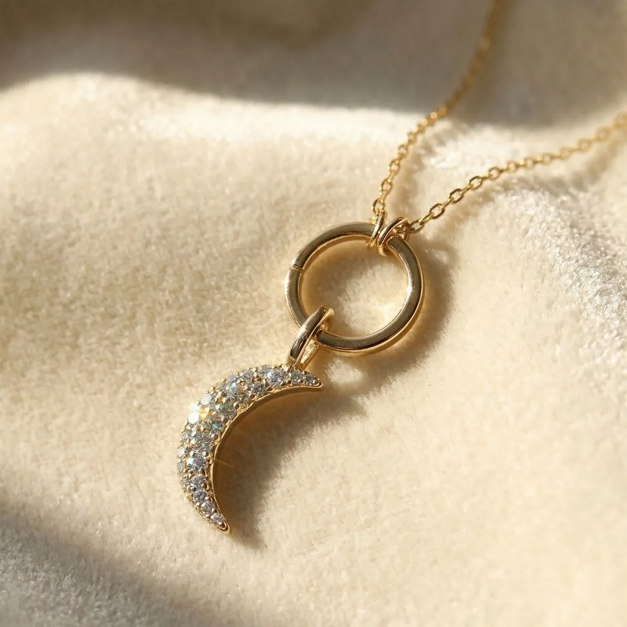Gold Plated Crescent Moon Pendant Charm Necklace: the shop's own photo