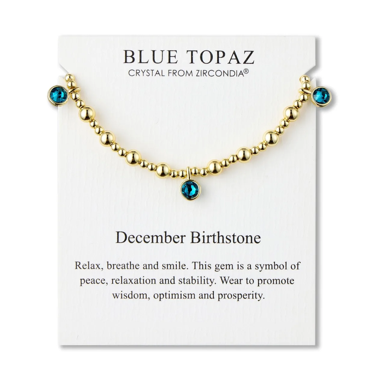 18k Gold Plated December (Blue Topaz) Birthstone Stretch Charm Bracelet with Quote Card: the shop's own photo
