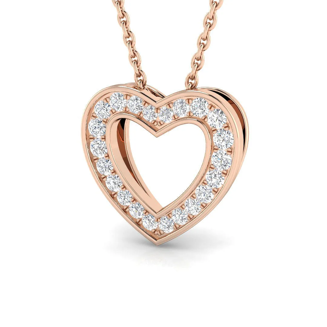 Heart-Shaped Pave Diamond Pendant | Pendant Without Chain | UK Made - 9k Rose Gold / Natural Diamond(F/SI) / 0.20 Carat: the shop's own photo