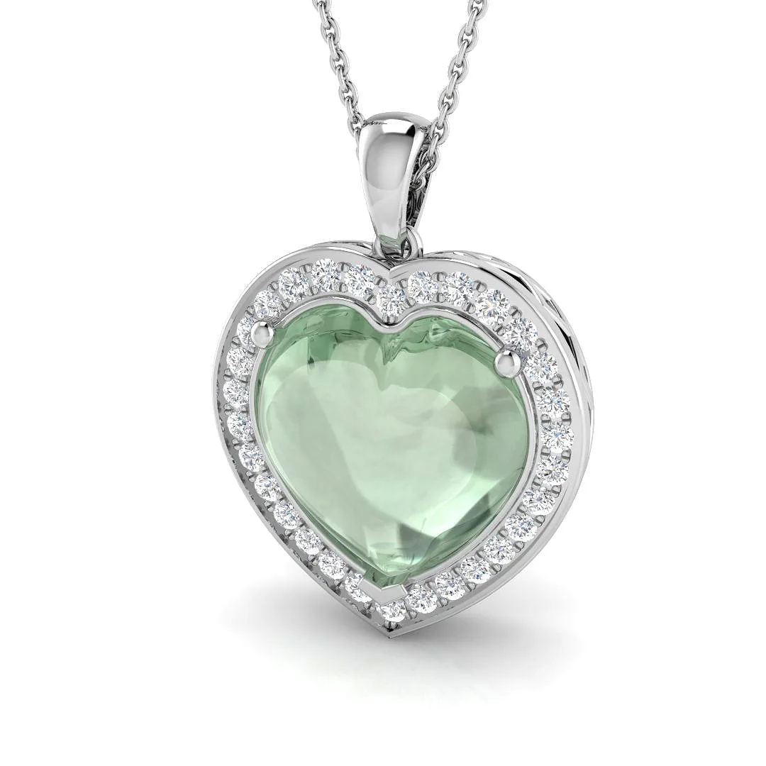 Amethyst Heart Diamond Pendant 9.5ct Gold & Platinum Necklace (Without Chain) - 18k White Gold / Natural Diamond(F/SI) / 9.50 Carat: the shop's own photo