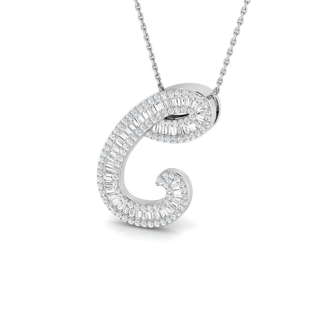 Initial Diamond Pendant Necklace with Baguette and Round Diamonds - 18k Yellow Gold / 0.75 Carat / Lab Grown Diamond: the shop's own photo