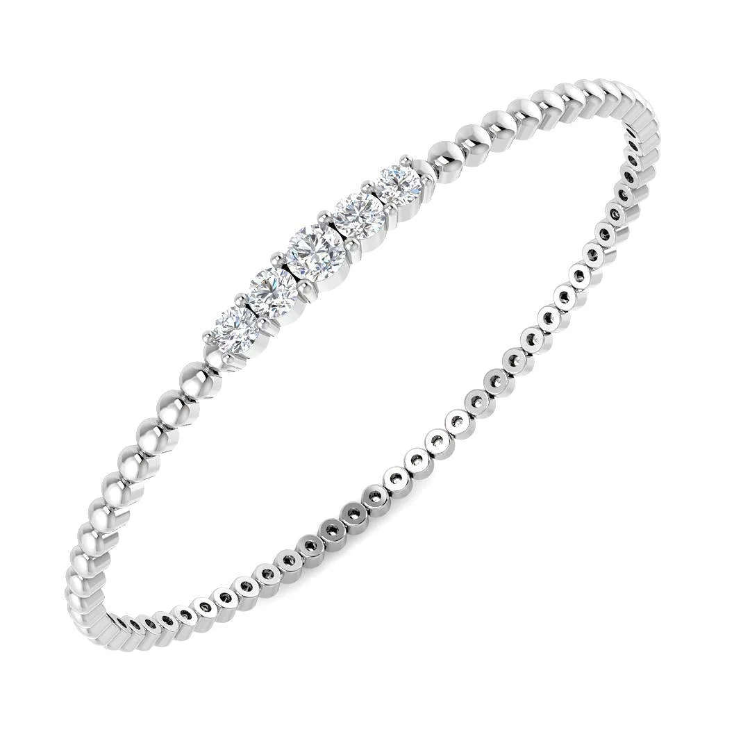 Platinum Natural Round Cut Five Stone Diamond Prong Set Beaded Style Fancy Bangle - 18k Yellow Gold / 1.00 Carat / Lab Grown Diamond: the shop's own photo