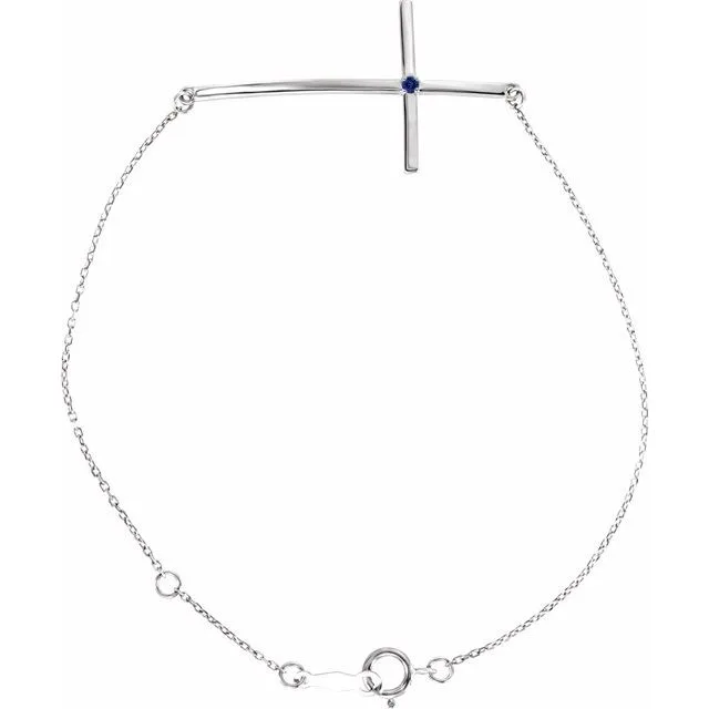 Natural Blue Sapphire Round Accented Sideways Cross Bracelet In Set - 18k Yellow Gold / 1.3116 Carat / Lab-Grown-AAA: the shop's own photo