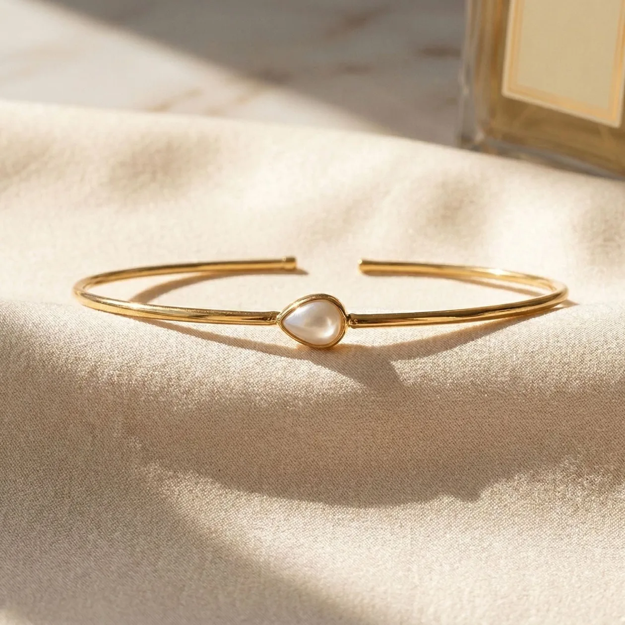 Gold Vermeil Minimalist Pearl June Birthstone Bangle: the shop's own photo