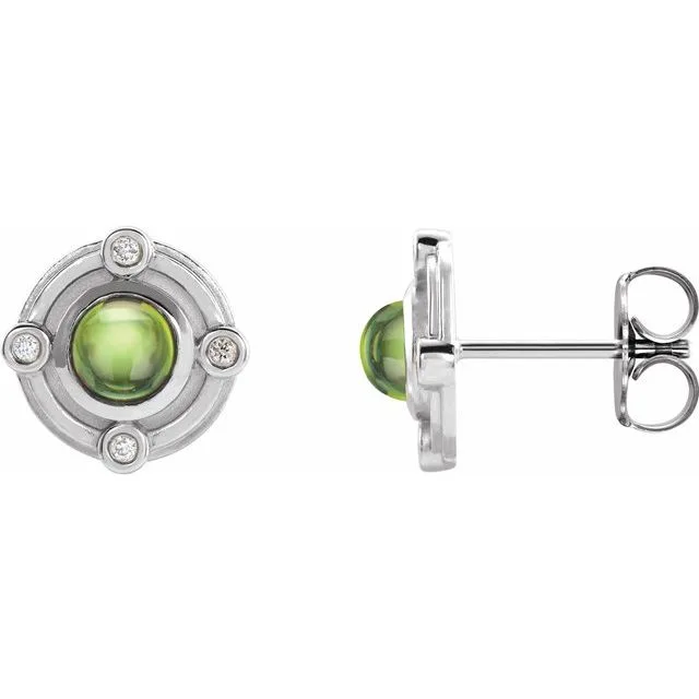 Peridot & Diamond Round Stud Earrings | 2.05ct | 4mm | 9K White Gold - 9K White Gold / 2.05 Carat / Lab-Grown-AAA: the shop's own photo