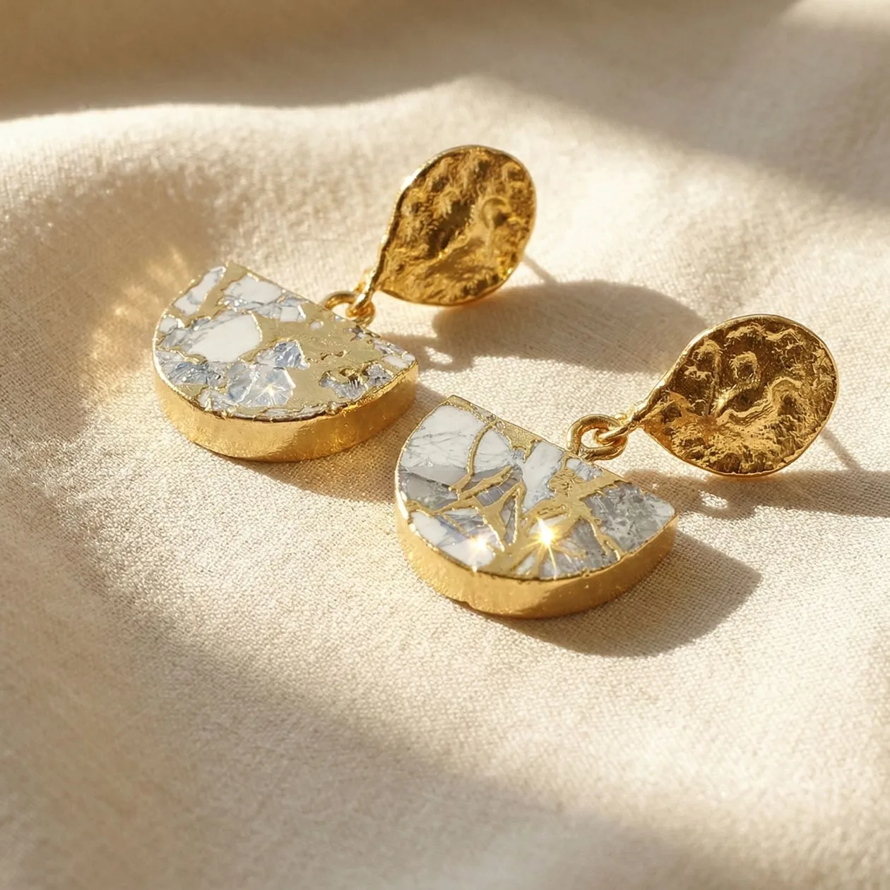 Moonstone June Birthstone Statement Hammered Gold Plated Earrings: the shop's own photo