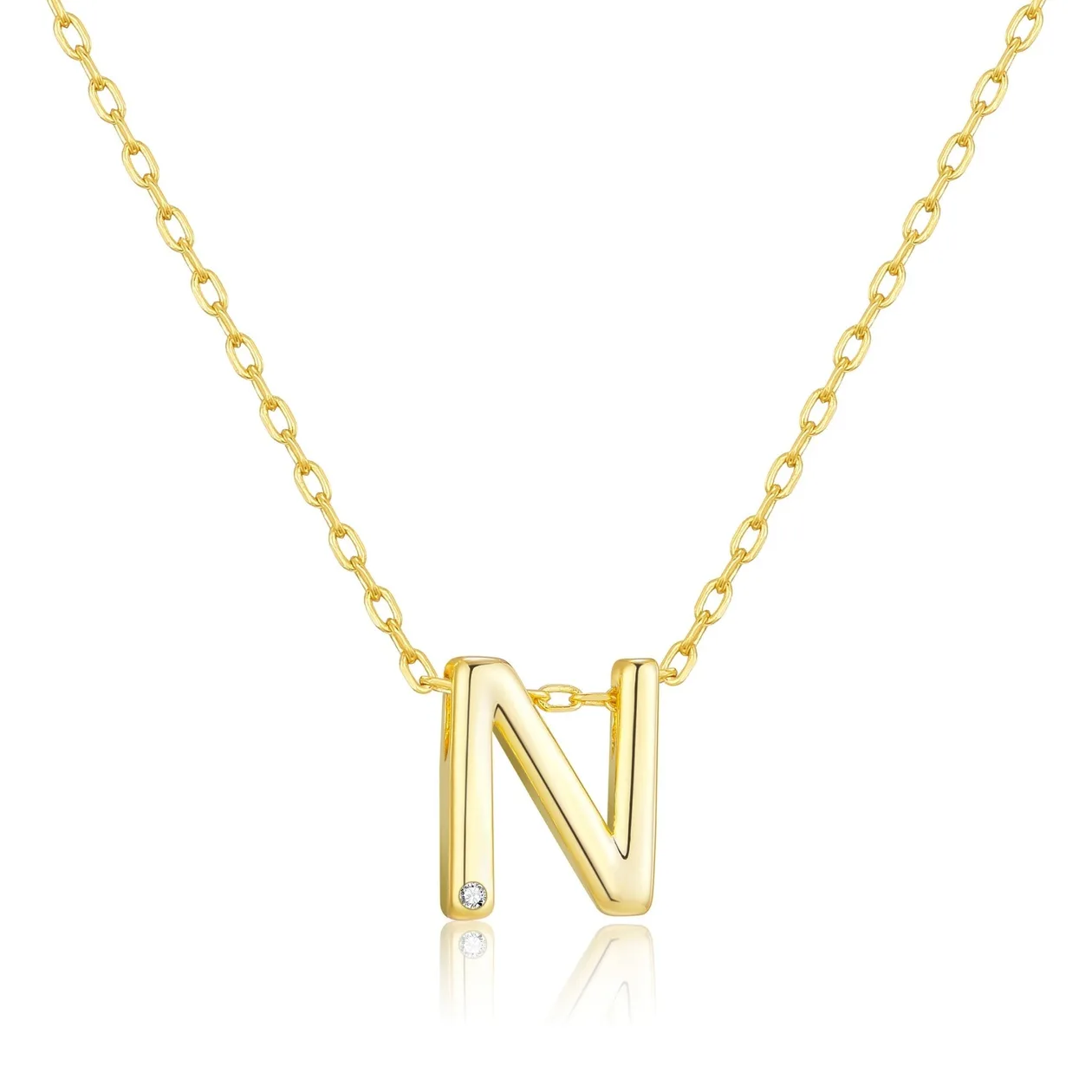 18k Gold Plated Initial Necklace Letter N Created with Zircondia® Crystals: the shop's own photo