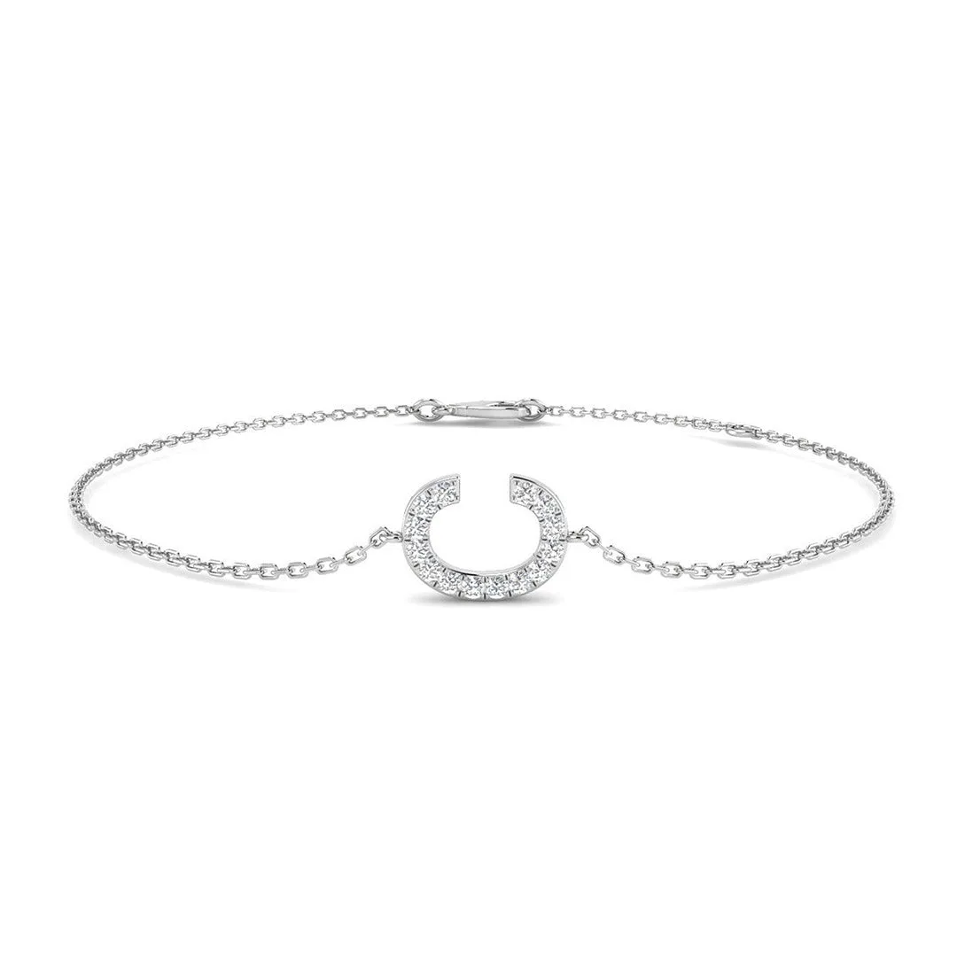 Initial C Letter Round Lab Grown Diamond Chain Bracelet in 18K Yellow Gold Pave Set - 9k White Gold / 0.11 Carat / Natural Diamond: the shop's own photo