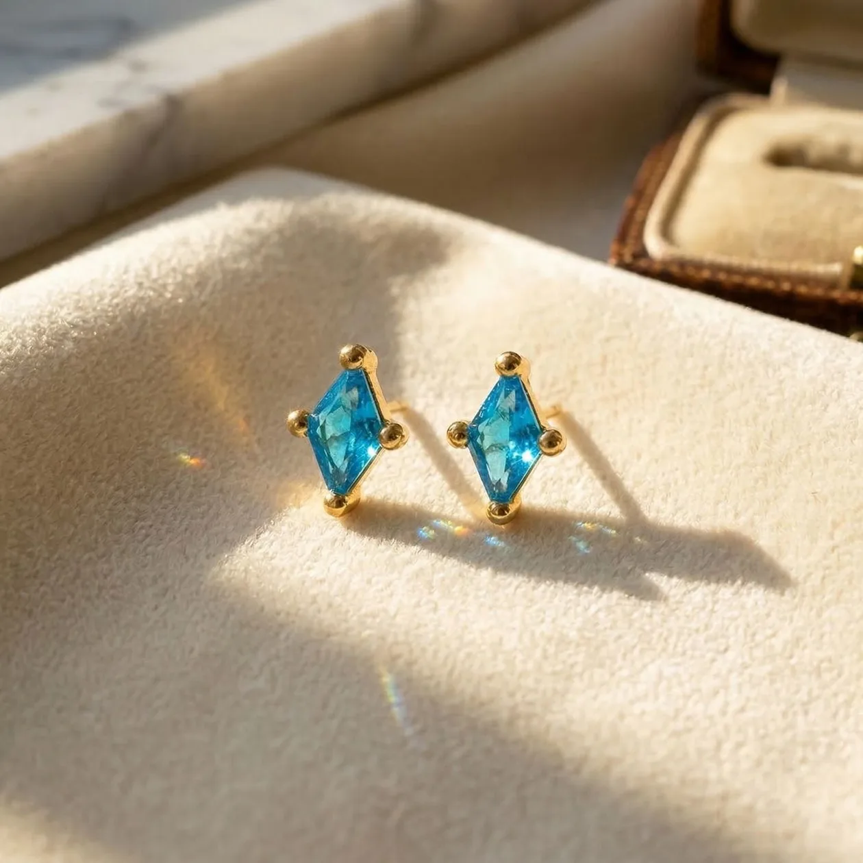 Tiny Turquoise Stud December Birthstone Diamond Shaped Earrings: the shop's own photo