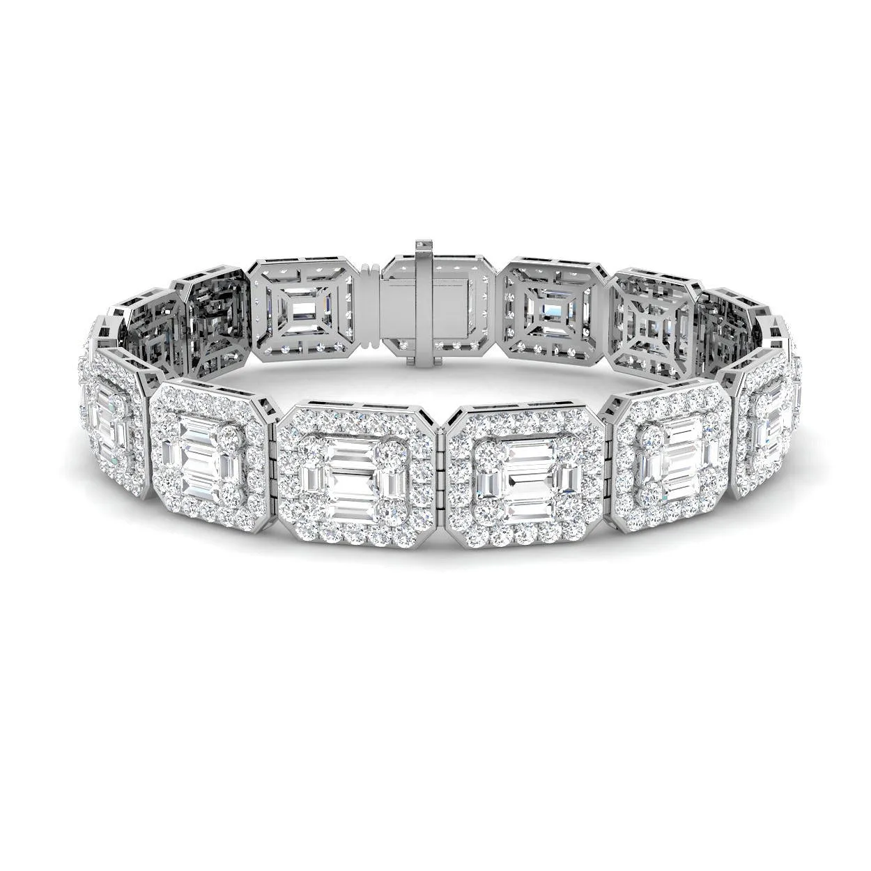 Elegant Emerald Style Baguette & Round Cut Lab Grown Diamond Bracelet in Gold or Platinum - 950 Platinum / 15.70 Carat / Natural Diamond: the shop's own photo