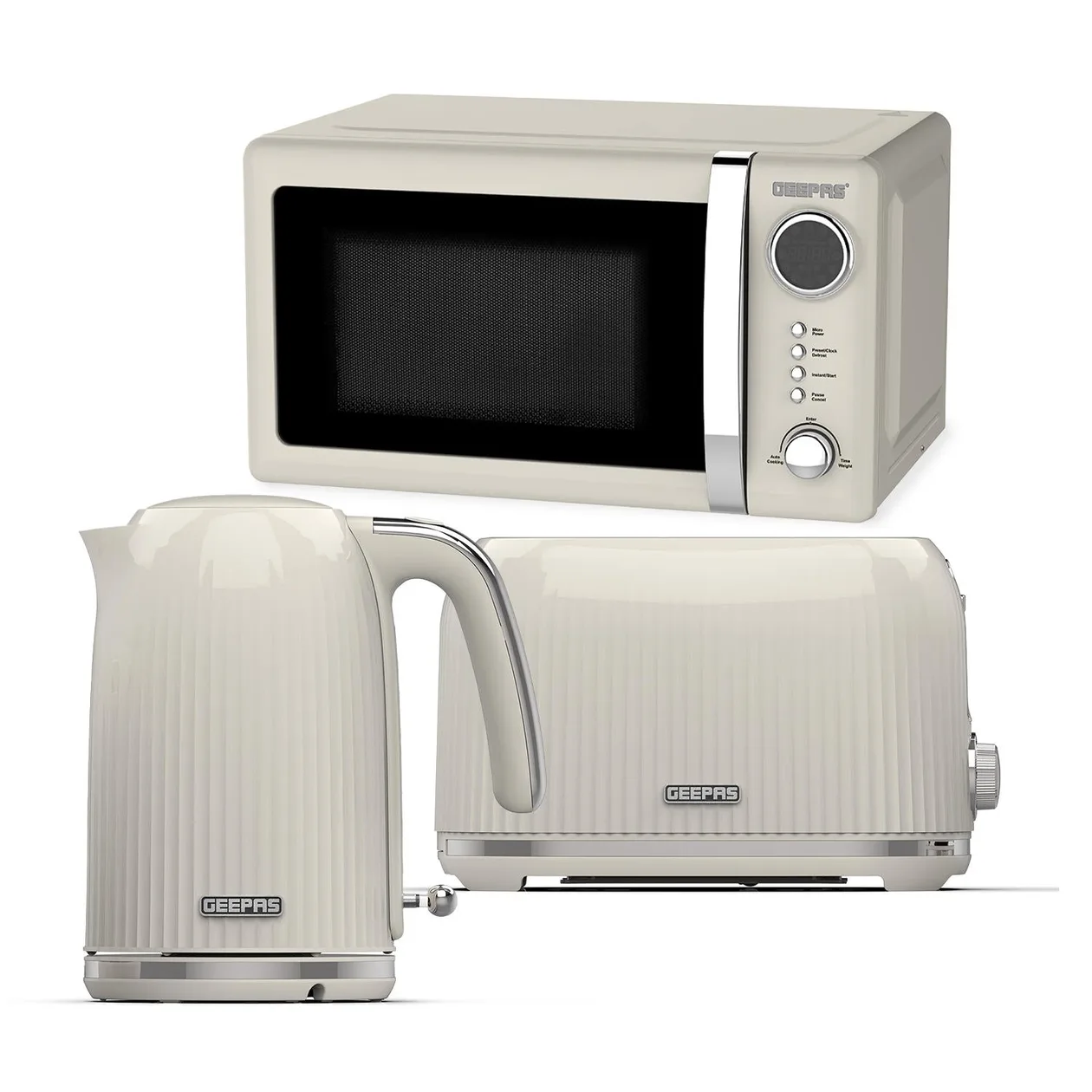 Fluted Toaster, Kettle and Microwave Set In Cream: the shop's own photo