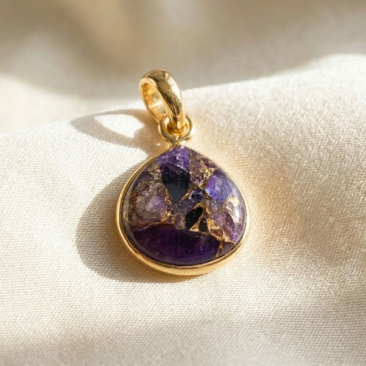 18ct Gold Vermeil Round Amethyst February Birthstone Bezel Pendant: the shop's own photo