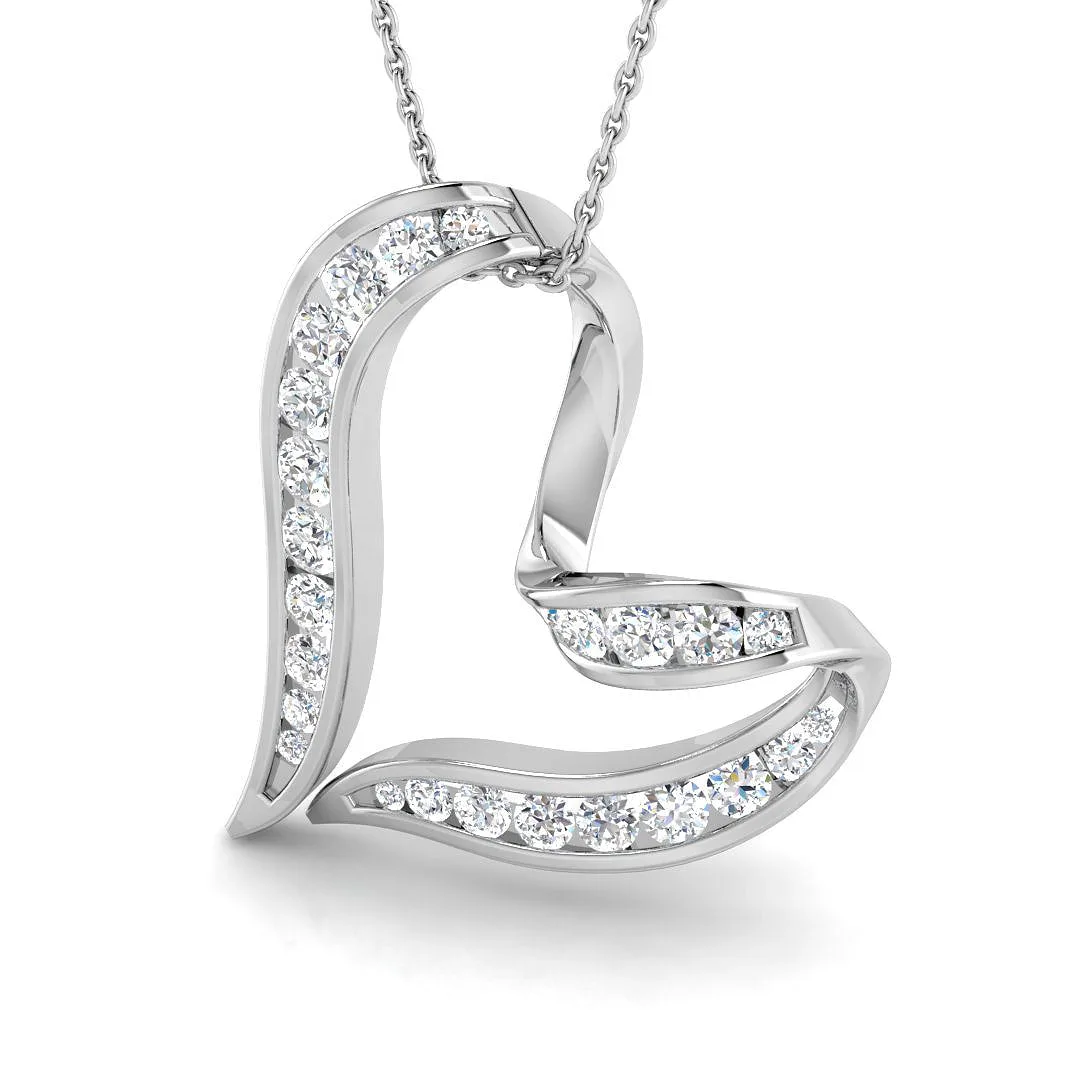 Round Diamond Love Pendant | Elegant Heart Design Pendant Without Chain - 18k White Gold / Natural Diamond(F/SI) / 1.00 Carat: the shop's own photo