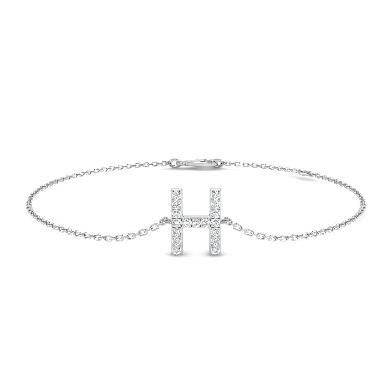 9K White Gold Initial H Letter Round Cut Lab Grown Diamond Chain Bracelet with Lobster Clasp - 18k Yellow Gold / 0.15 Carat / Natural Diamond: the shop's own photo
