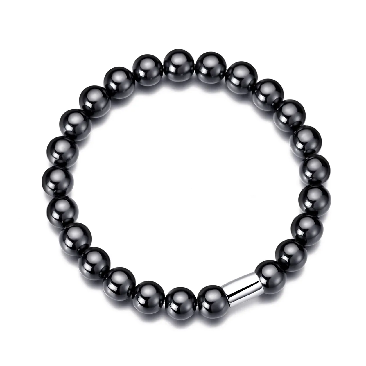 Men's Hematite Round Beaded Gemstone Stretch Bracelet: the shop's own photo