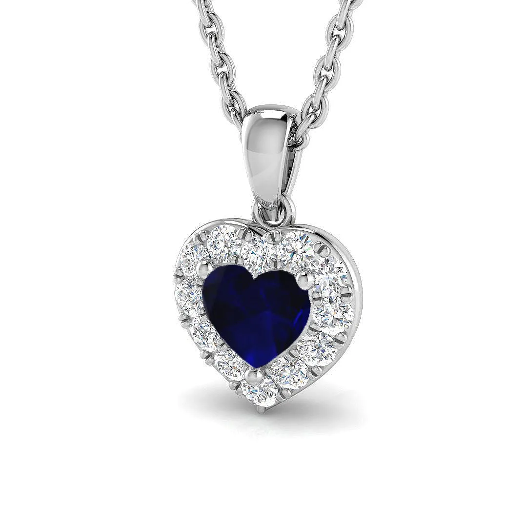 Sapphire Heart-Shaped Pendant | Blue Sapphire Diamond Pendant Without Chain - 9k White Gold / Natural Diamond(F/SI) / 0.75 Carat: the shop's own photo