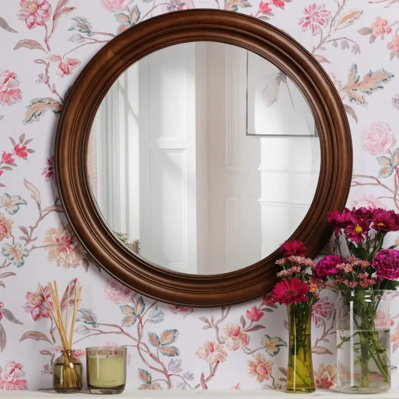 Laura Ashley Tate Round Mirror In Dark Wood Finish 60cm LA3756769-Q: the shop's own photo
