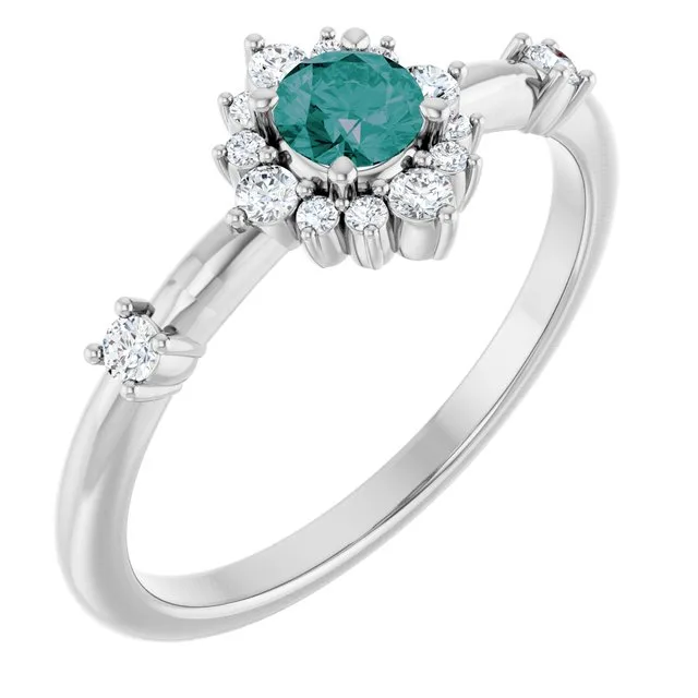 Round Lab-Grown Alexandrite Halo Ring with Diamond Accents in Platinum - 18k Yellow Gold / 2.60 Carat / Natural-AA: the shop's own photo