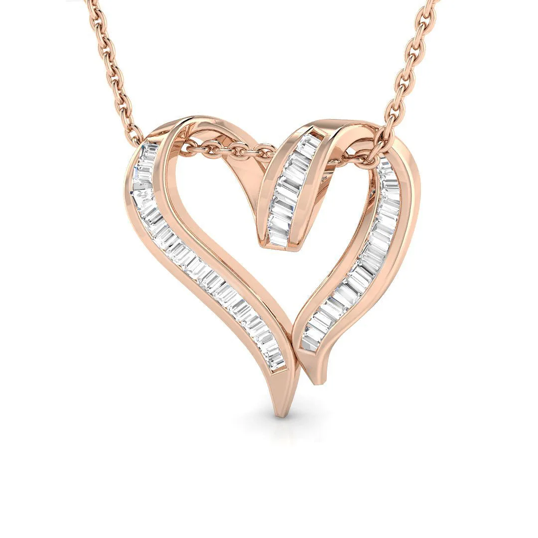 Baguette Heart Diamond Pendant | Open Heart Diamond Pendant Without Chain - 9k Rose Gold / Natural Diamond(F/SI) / 0.25 Carat: the shop's own photo