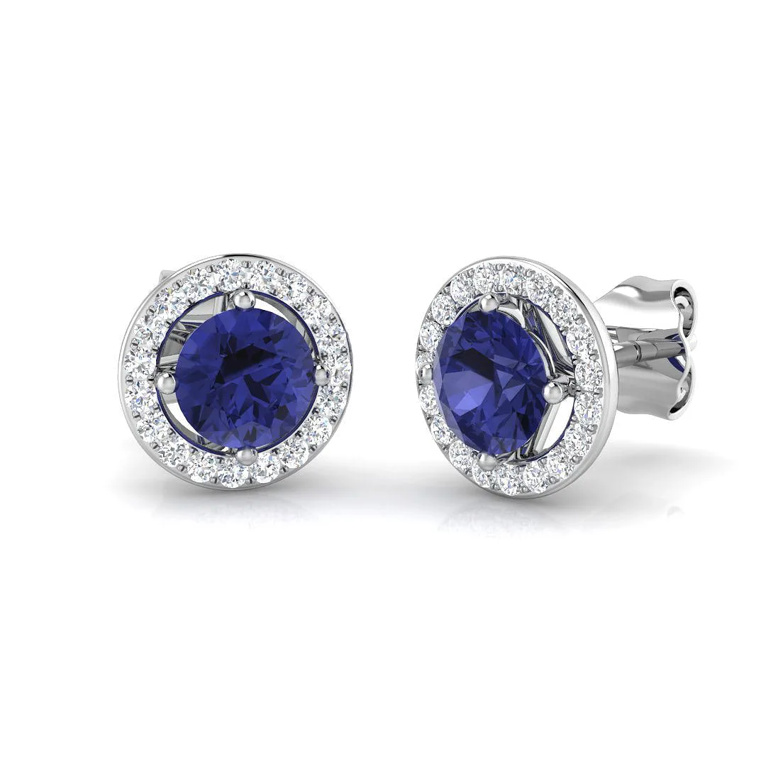 Tanzanite Halo Stud Earrings | Natural Pavé Diamonds | 1.50ct | 9K White, Yellow & Rose Gold - 9k White Gold / 1.50 Carat / Natural Diamond(F-VS): the shop's own photo