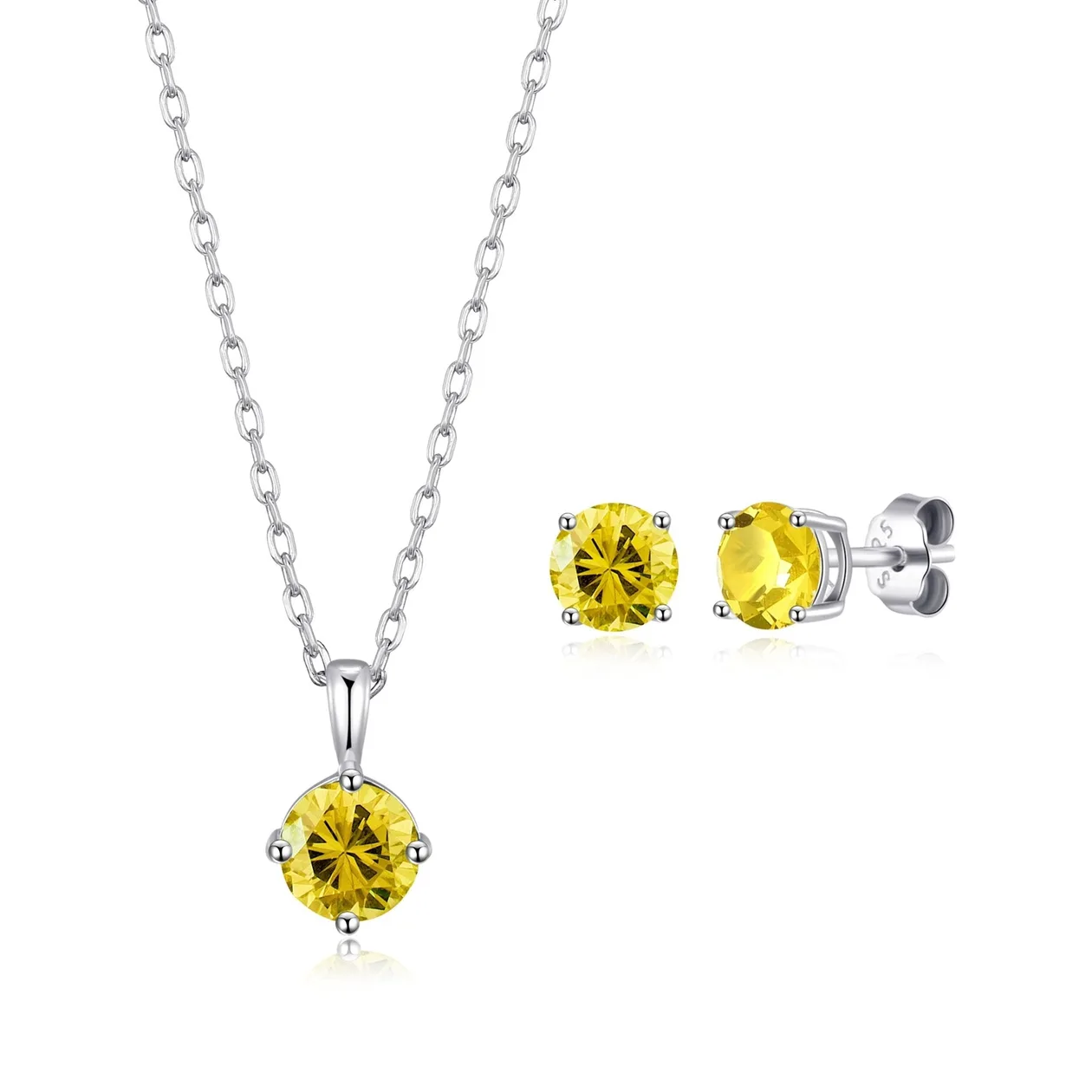 Sterling Silver November (Topaz) Birthstone Necklace & Earrings Set Created with Zircondia® Crystals: the shop's own photo
