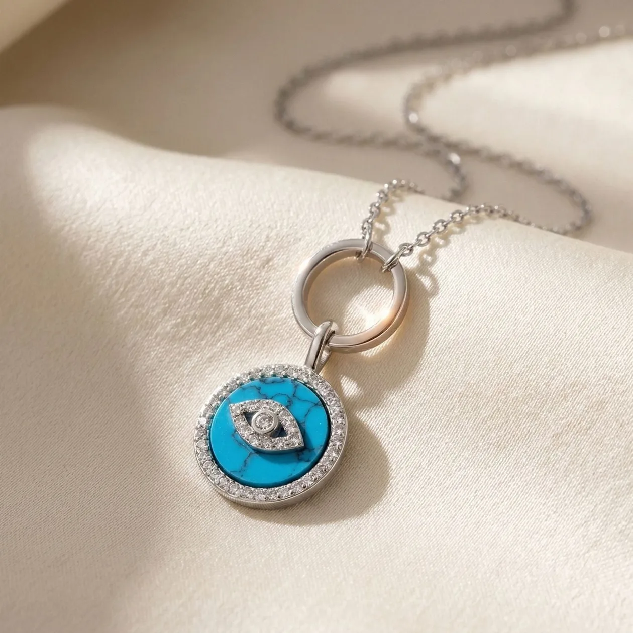 Silver Turquoise Evil Eye Pendant Charm Necklace: the shop's own photo