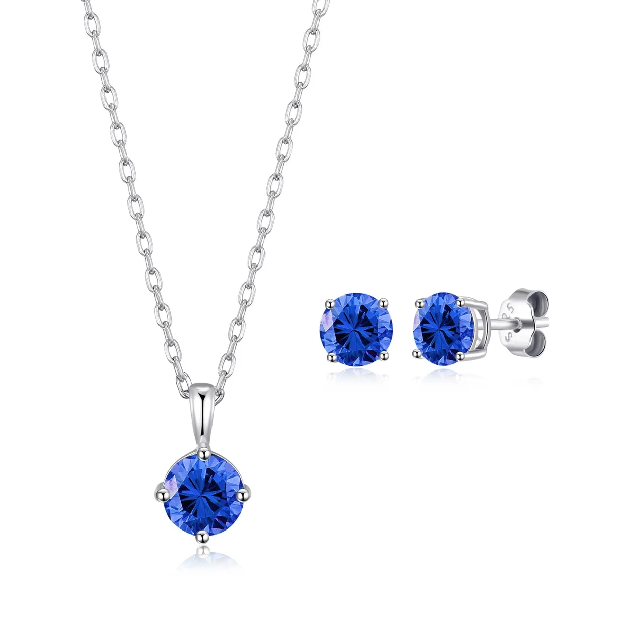 Sterling Silver September (Sapphire) Birthstone Necklace & Earrings Set Created with Zircondia® Crystals: the shop's own photo