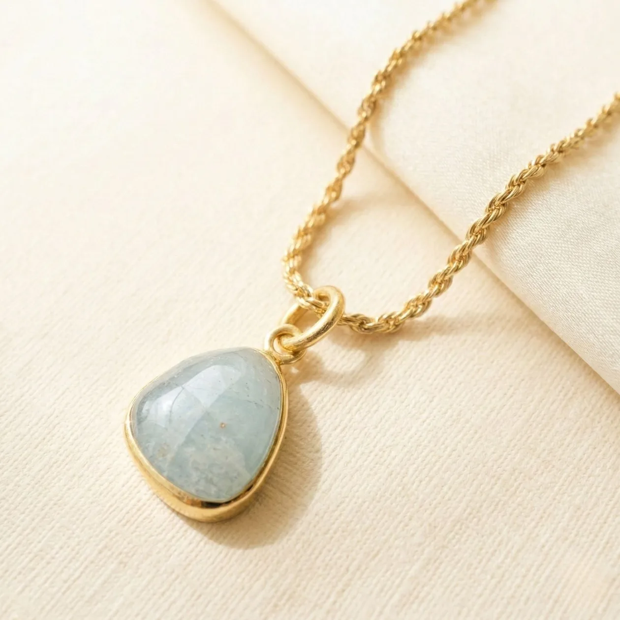 Statement Aquamarine March Birthstone Gold Vermeil Pendant Rope Necklace: the shop's own photo