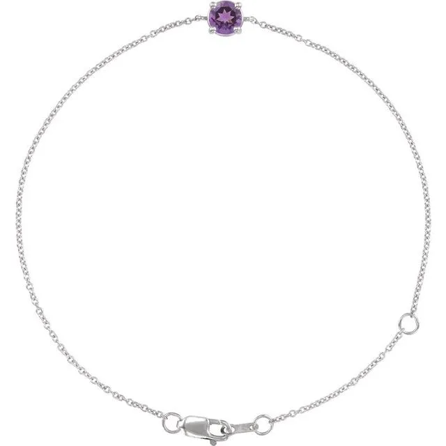 Round Natural Amethyst Solitaire Link Bracelet In Gold & Platinum - 18k Yellow Gold / 0.75 Carat / Lab-Grown-AAA: the shop's own photo