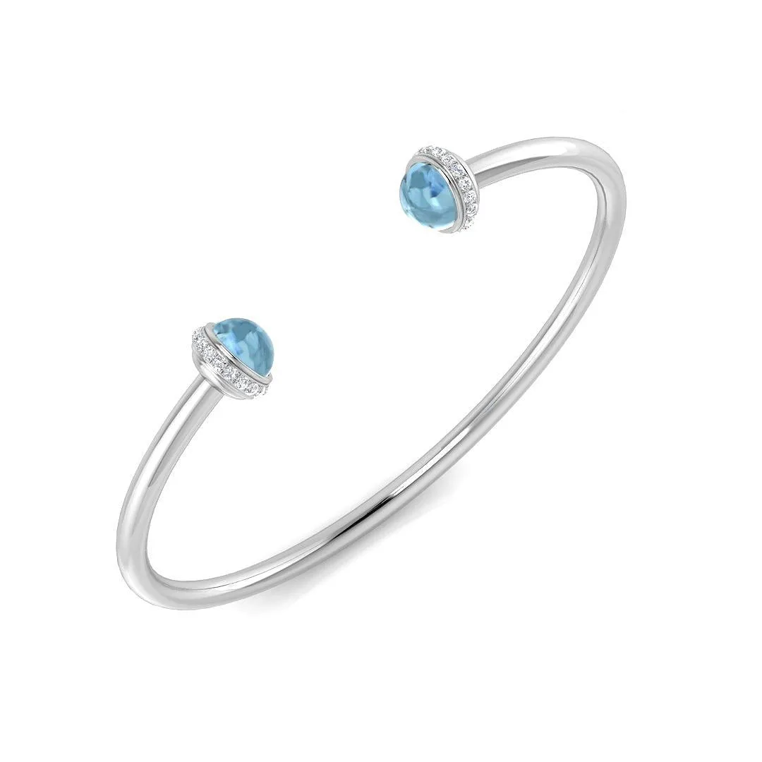18K White Gold Aquamarine Open Cuff Bangle with Natural Round Cut Halo Diamonds - 9k Yellow Gold / 3.20 Carat / Natural Diamond: the shop's own photo