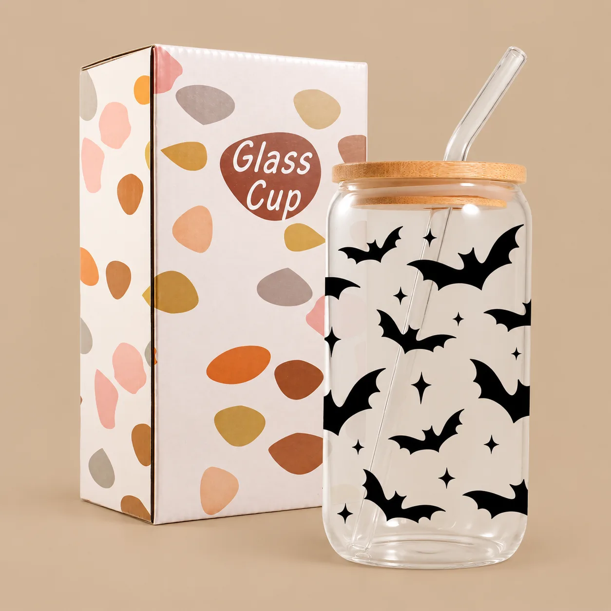 Bats Glass Cup with Straw: the shop's own photo