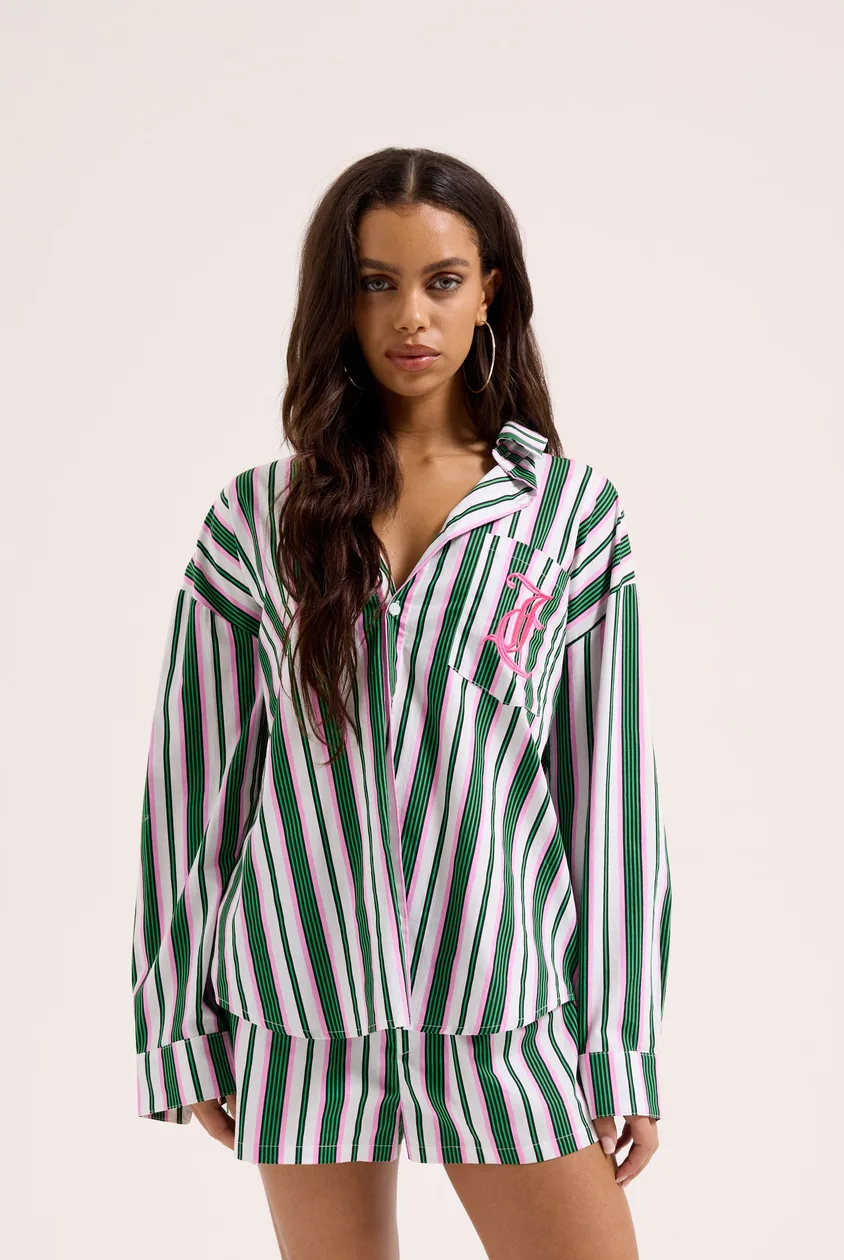 GREEN STRIPE COTTON STRIPE SLEEP SHIRT - XXS / Green: the shop's own photo