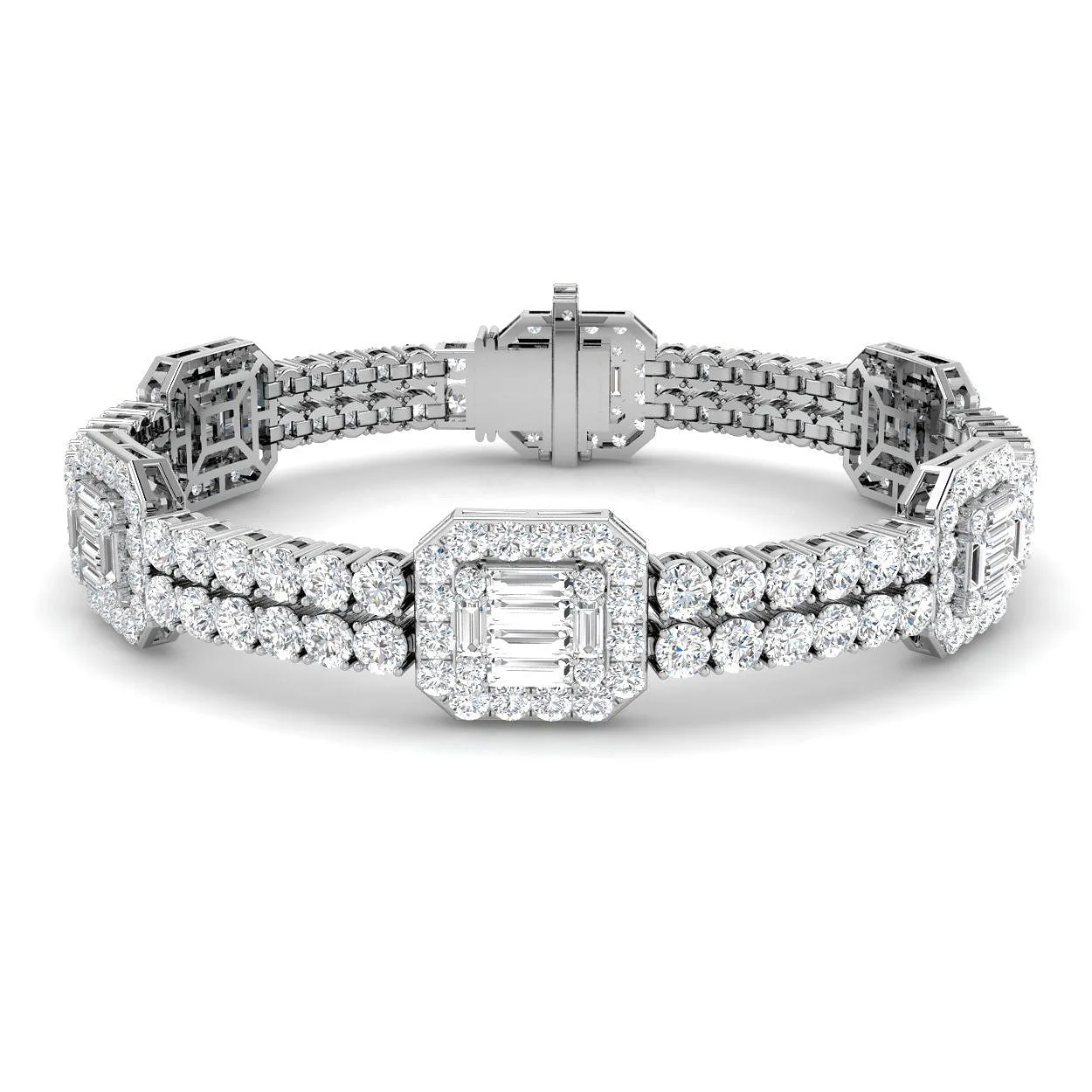 Luxury Round & Baguette Natural Diamond Bracelet in Platinum | Pave Set Emerald Style - 18k Yellow Gold / 11.80 Carat / Lab Grown Diamond: the shop's own photo