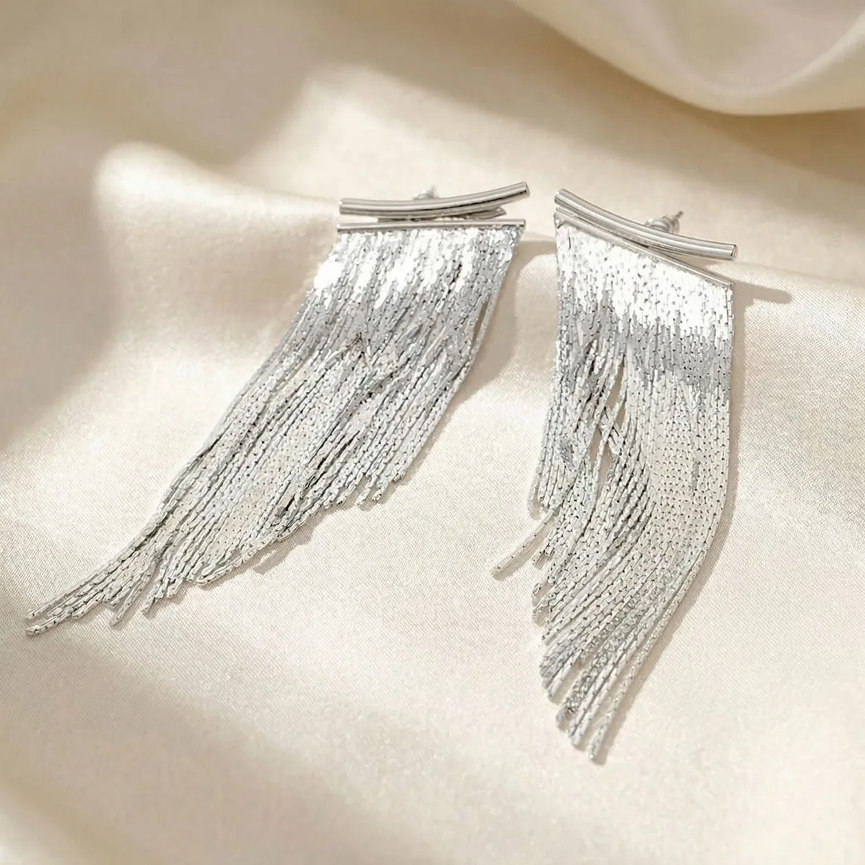 Statement Silver Waterfall Party Tassel Earrings: the shop's own photo