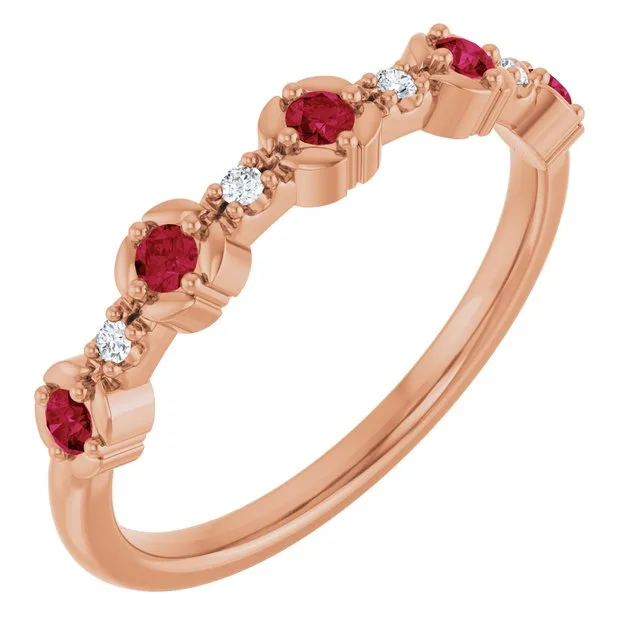 Round Ruby Stackable Ring with Diamond Accents in Gold - 18k Yellow Gold / 1.70 Carat / Lab-Grown-AAA: the shop's own photo