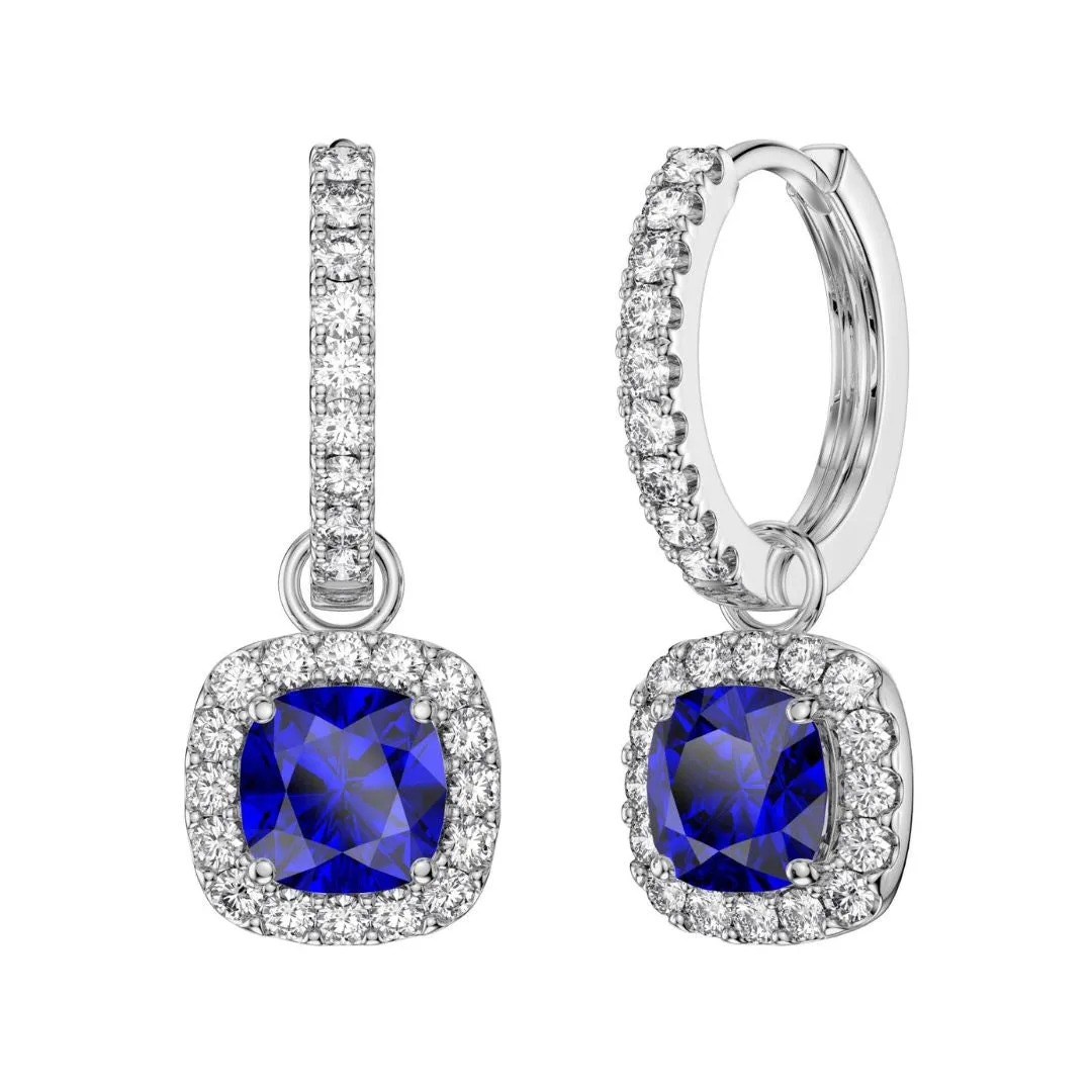 Blue Sapphire Drop Earrings | 0.50ct Lab-Grown Diamond | 9K White Gold - 9k White Gold / Sustainable Lab: the shop's own photo